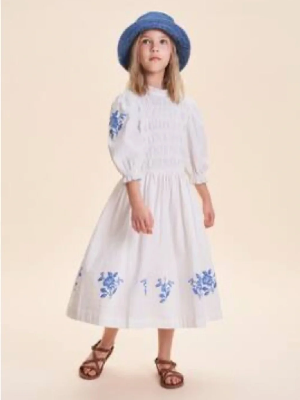 C'era Una Volta Emmanuelle Dress Blue embroidered smocked cotton cottagecore 12